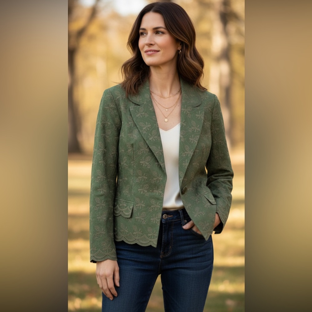 Context Patterned Olive Blazer size 12 NWT